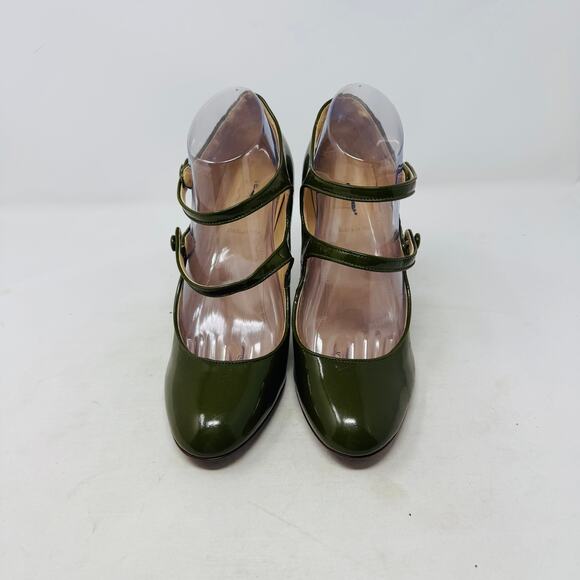 J.Crew Mona Double‑Strap Mary Jane Heels Green Leather Officewear Size 10 - Picture 4 of 10